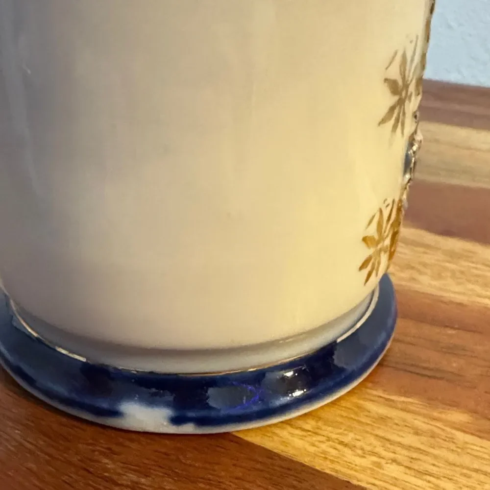 ANTIQUE GERMAN PORCELAIN SHAVING MUG | RAISED GOLD COBALT BLUE ACCENTS DECOR